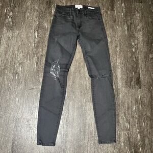 Frame Denim Women's Le High Skinny Jeans Black‎ Size 24 Distressed
